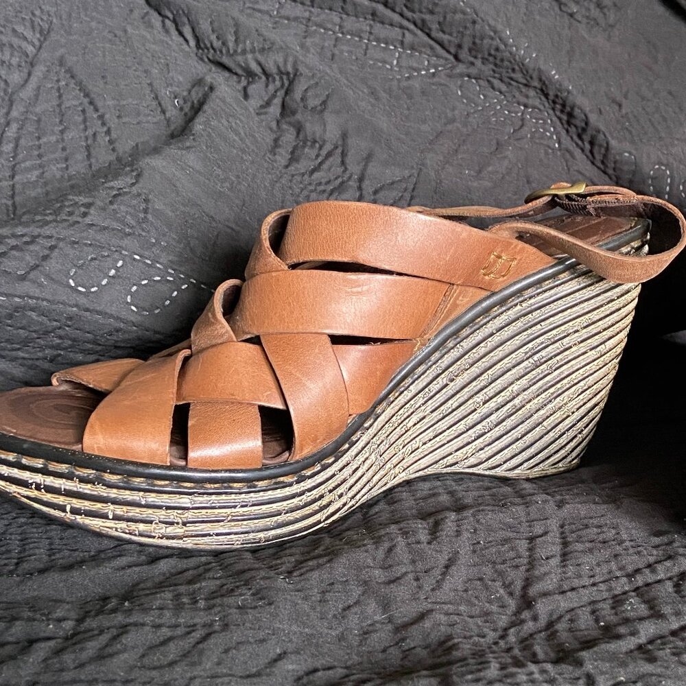 Born Isamar Strappy Boho Hippie 70s Leather Espadrille Wedge Sandals, Size 10